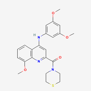 molecular formula C23H25N3O4S B2751675 (4-((3,5-二甲氧基苯基)氨基)-8-甲氧基喹啉-2-基)(噻吩吗啉基)甲酮 CAS No. 1251706-11-2