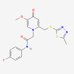molecular formula C18H17FN4O3S2 B2751688 N-(4-fluorophenyl)-2-(5-methoxy-2-(((5-methyl-1,3,4-thiadiazol-2-yl)thio)methyl)-4-oxopyridin-1(4H)-yl)acetamide CAS No. 933252-53-0