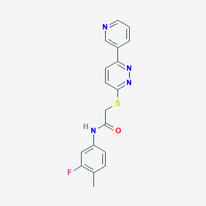 molecular formula C18H15FN4OS B2751693 N-(3-fluoro-4-methylphenyl)-2-(6-pyridin-3-ylpyridazin-3-yl)sulfanylacetamide CAS No. 872987-76-3