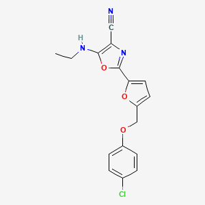 molecular formula C17H14ClN3O3 B2751712 2-(5-((4-氯苯氧基)甲基)呋喃-2-基)-5-(乙基氨基)噁唑-4-羧腈 CAS No. 931748-83-3