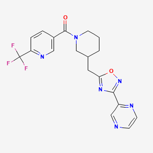 molecular formula C19H17F3N6O2 B2751719 (3-((3-(Pyrazin-2-yl)-1,2,4-oxadiazol-5-yl)methyl)piperidin-1-yl)(6-(trifluoromethyl)pyridin-3-yl)methanone CAS No. 1705105-64-1
