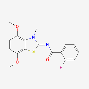 N-(4,7-dimethoxy-3-methyl-1,3-benzothiazol-2-ylidene)-2-fluorobenzamide