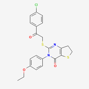molecular formula C22H19ClN2O3S2 B2751723 2-((2-(4-chlorophenyl)-2-oxoethyl)thio)-3-(4-ethoxyphenyl)-6,7-dihydrothieno[3,2-d]pyrimidin-4(3H)-one CAS No. 686772-96-3