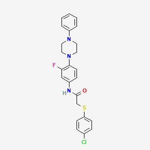 2-[(4-chlorophenyl)sulfanyl]-N-[3-fluoro-4-(4-phenylpiperazino)phenyl]acetamide