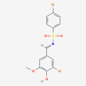 molecular formula C14H11Br2NO4S B2751754 (E)-4-bromo-N-(3-bromo-4-hydroxy-5-methoxybenzylidene)benzenesulfonamide CAS No. 691370-34-0