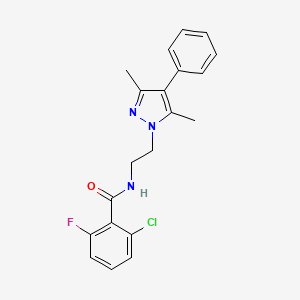 molecular formula C20H19ClFN3O B2751758 2-chloro-N-(2-(3,5-dimethyl-4-phenyl-1H-pyrazol-1-yl)ethyl)-6-fluorobenzamide CAS No. 2034352-43-5