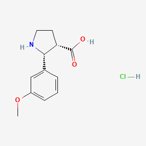 molecular formula C12H16ClNO3 B2751764 (2R,3S)-2-(3-甲氧基苯基)吡咯啉-3-羧酸盐酸 CAS No. 1938073-11-0