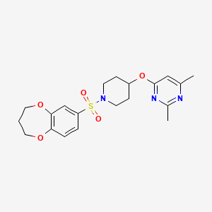 molecular formula C20H25N3O5S B2751782 4-((1-((3,4-dihydro-2H-benzo[b][1,4]dioxepin-7-yl)sulfonyl)piperidin-4-yl)oxy)-2,6-dimethylpyrimidine CAS No. 2034473-78-2