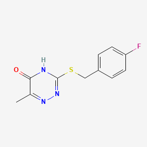 molecular formula C11H10FN3OS B2751795 1,2,4-Triazin-5(4H)-one, 3-[[(4-fluorophenyl)methyl]thio]-6-methyl- CAS No. 676522-85-3