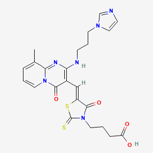 molecular formula C23H24N6O4S2 B2751796 (Z)-4-(5-((2-((3-(1H-咪唑-1-基)丙基)氨基)-9-甲基-4-氧代-4H-吡啶[1,2-a]嘧啶-3-基)甲亚硫代二噻唑烷-3-基)丁酸 CAS No. 469879-39-8