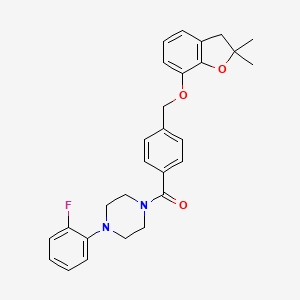 molecular formula C28H29FN2O3 B2751824 (4-(((2,2-Dimethyl-2,3-dihydrobenzofuran-7-yl)oxy)methyl)phenyl)(4-(2-fluorophenyl)piperazin-1-yl)methanone CAS No. 941943-91-5