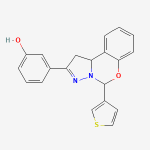 molecular formula C20H16N2O2S B2751830 3-(5-(thiophen-3-yl)-5,10b-dihydro-1H-benzo[e]pyrazolo[1,5-c][1,3]oxazin-2-yl)phenol CAS No. 899984-78-2