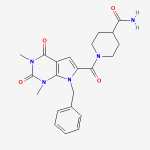 molecular formula C22H25N5O4 B2751845 1-(7-benzyl-1,3-dimethyl-2,4-dioxo-2,3,4,7-tetrahydro-1H-pyrrolo[2,3-d]pyrimidine-6-carbonyl)piperidine-4-carboxamide CAS No. 1021258-74-1