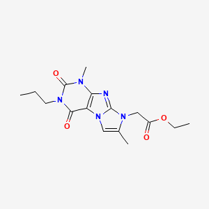 molecular formula C16H21N5O4 B2751847 Ethyl 2-(1,7-dimethyl-2,4-dioxo-3-propyl-1,3,5-trihydro-4-imidazolino[1,2-h]pu rin-8-yl)acetate CAS No. 919041-58-0