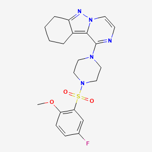 molecular formula C21H24FN5O3S B2751868 1-(4-((5-Fluoro-2-methoxyphenyl)sulfonyl)piperazin-1-yl)-7,8,9,10-tetrahydropyrazino[1,2-b]indazole CAS No. 2034348-35-9