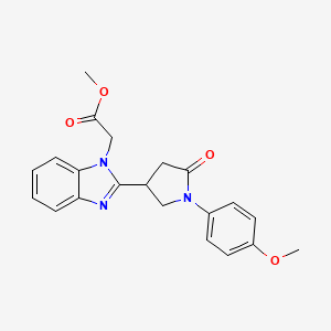 molecular formula C21H21N3O4 B2751883 Methyl 2-{2-[1-(4-methoxyphenyl)-5-oxopyrrolidin-3-yl]benzimidazolyl}acetate CAS No. 912902-98-8