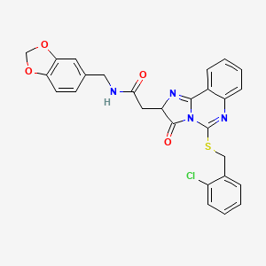 molecular formula C27H21ClN4O4S B2751888 N-(1,3-苯并二噁杂环-5-基甲基)-2-[5-[(2-氯苯基)甲基磺酰基]-3-氧代-2H-咪唑并[1,2-c]喹唑-2-基]乙酰胺 CAS No. 1022807-19-7