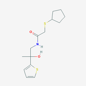 molecular formula C14H21NO2S2 B2751904 2-(环戊硫基)-N-(2-羟基-2-(噻吩-2-基)丙基)乙酰胺 CAS No. 1448037-78-2
