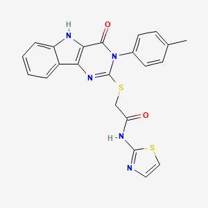 molecular formula C22H17N5O2S2 B2751909 2-((4-oxo-3-(p-tolyl)-4,5-dihydro-3H-pyrimido[5,4-b]indol-2-yl)thio)-N-(thiazol-2-yl)acetamide CAS No. 536704-73-1