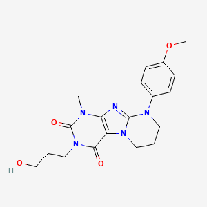 molecular formula C19H23N5O4 B2751911 3-(3-hydroxypropyl)-9-(4-methoxyphenyl)-1-methyl-7,8-dihydro-6H-purino[7,8-a]pyrimidine-2,4-dione CAS No. 846027-06-3