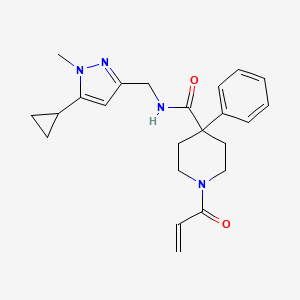 molecular formula C23H28N4O2 B2751928 N-[(5-Cyclopropyl-1-methylpyrazol-3-yl)methyl]-4-phenyl-1-prop-2-enoylpiperidine-4-carboxamide CAS No. 2361715-97-9