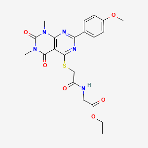 Ethyl 2-(2-((2-(4-methoxyphenyl)-6,8-dimethyl-5,7-dioxo-5,6,7,8-tetrahydropyrimido[4,5-d]pyrimidin-4-yl)thio)acetamido)acetate