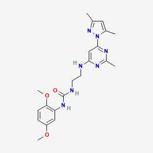 molecular formula C21H27N7O3 B2751944 1-(2,5-dimethoxyphenyl)-3-(2-((6-(3,5-dimethyl-1H-pyrazol-1-yl)-2-methylpyrimidin-4-yl)amino)ethyl)urea CAS No. 1170554-58-1