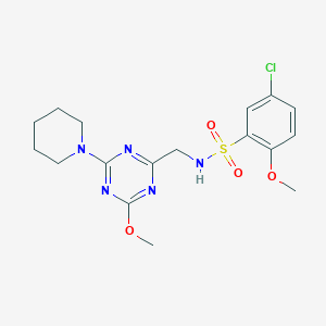 molecular formula C17H22ClN5O4S B2751950 5-chloro-2-methoxy-N-((4-methoxy-6-(piperidin-1-yl)-1,3,5-triazin-2-yl)methyl)benzenesulfonamide CAS No. 2034270-09-0