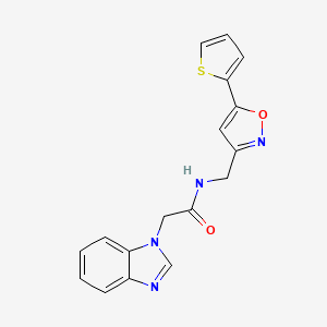 molecular formula C17H14N4O2S B2751955 2-(1H-benzo[d]imidazol-1-yl)-N-((5-(thiophen-2-yl)isoxazol-3-yl)methyl)acetamide CAS No. 1207029-31-9