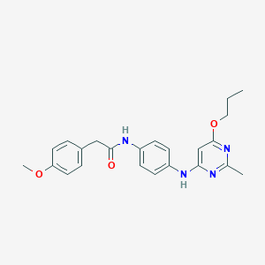 molecular formula C23H26N4O3 B2751979 2-(4-methoxyphenyl)-N-(4-((2-methyl-6-propoxypyrimidin-4-yl)amino)phenyl)acetamide CAS No. 946273-08-1