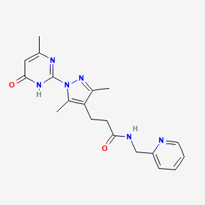 molecular formula C19H22N6O2 B2751992 3-(3,5-dimethyl-1-(4-methyl-6-oxo-1,6-dihydropyrimidin-2-yl)-1H-pyrazol-4-yl)-N-(pyridin-2-ylmethyl)propanamide CAS No. 1172800-66-6