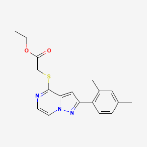 molecular formula C18H19N3O2S B2751996 乙酸{(2-(2,4-二甲基苯基)吡咯啉-4-基)硫}乙酯 CAS No. 1243062-99-8