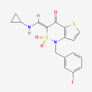 molecular formula C17H15FN2O3S2 B2751998 (Z)-3-((cyclopropylamino)methylene)-1-(3-fluorobenzyl)-1H-thieno[3,2-c][1,2]thiazin-4(3H)-one 2,2-dioxide CAS No. 894688-46-1