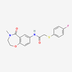 molecular formula C18H17FN2O3S B2752008 2-((4-fluorophenyl)thio)-N-(4-methyl-5-oxo-2,3,4,5-tetrahydrobenzo[f][1,4]oxazepin-7-yl)acetamide CAS No. 1207053-35-7