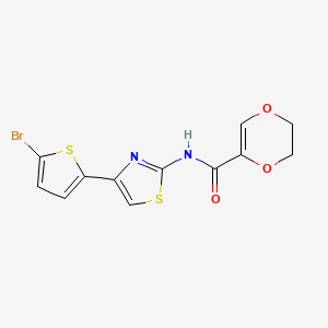 molecular formula C12H9BrN2O3S2 B2752031 N-(4-(5-bromothiophen-2-yl)thiazol-2-yl)-5,6-dihydro-1,4-dioxine-2-carboxamide CAS No. 864937-72-4