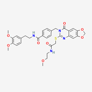 molecular formula C32H34N4O8S B2752060 N-(3,4-dimethoxyphenethyl)-4-((6-((2-((2-methoxyethyl)amino)-2-oxoethyl)thio)-8-oxo-[1,3]dioxolo[4,5-g]quinazolin-7(8H)-yl)methyl)benzamide CAS No. 688062-33-1