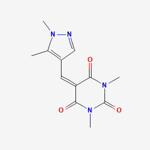 molecular formula C12H14N4O3 B2752067 2,4,6(1H,3H,5H)-嘧啶三酮, 5-[(1,5-二甲基-1H-吡唑-4-基)甲亚甲基]-1,3-二甲基- CAS No. 1006328-15-9
