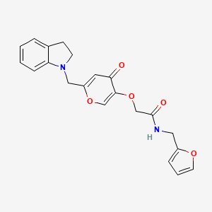 molecular formula C21H20N2O5 B2752073 2-[6-(2,3-dihydroindol-1-ylmethyl)-4-oxopyran-3-yl]oxy-N-(furan-2-ylmethyl)acetamide CAS No. 898441-38-8
