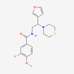 molecular formula C18H21FN2O3S B2752135 3-fluoro-N-(2-(furan-3-yl)-2-thiomorpholinoethyl)-4-methoxybenzamide CAS No. 2034343-17-2