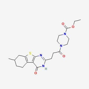 molecular formula C21H28N4O4S B2752152 Ethyl 4-[3-(7-methyl-4-oxo-3,4,5,6,7,8-hexahydro[1]benzothieno[2,3-d]pyrimidin-2-yl)propanoyl]piperazine-1-carboxylate CAS No. 1019161-09-1