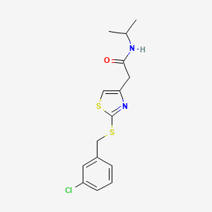 molecular formula C15H17ClN2OS2 B2752158 2-(2-((3-chlorobenzyl)thio)thiazol-4-yl)-N-isopropylacetamide CAS No. 953931-95-8