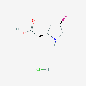 molecular formula C6H11ClFNO2 B2752160 2-((2R,4R)-4-Fluoropyrrolidin-2-yl)acetic acid hydrochloride CAS No. 2219353-68-9