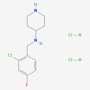 molecular formula C12H18Cl3FN2 B2752170 N-(2-氯-4-氟苯甲基)哌啶-4-胺二盐酸盐 CAS No. 1349717-01-6