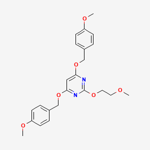 molecular formula C23H26N2O6 B2752177 4,6-Bis((4-methoxybenzyl)oxy)-2-(2-methoxyethoxy)pyrimidine CAS No. 1956364-82-1