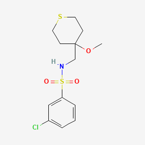 molecular formula C13H18ClNO3S2 B2752184 3-chloro-N-((4-methoxytetrahydro-2H-thiopyran-4-yl)methyl)benzenesulfonamide CAS No. 2034400-16-1