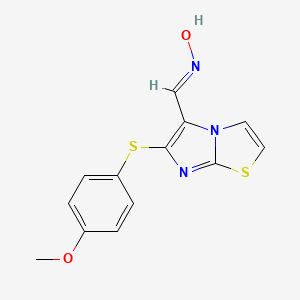 molecular formula C13H11N3O2S2 B2752185 6-[(4-Methoxyphenyl)sulfanyl]imidazo[2,1-b][1,3]thiazole-5-carbaldehyde oxime CAS No. 320417-44-5