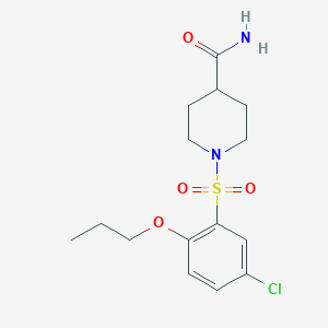 molecular formula C15H21ClN2O4S B275219 1-(5-Chloro-2-propoxyphenyl)sulfonylpiperidine-4-carboxamide 