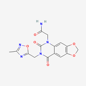molecular formula C15H13N5O6 B2752200 2-(7-((3-甲基-1,2,4-噁二唑-5-基)甲基)-6,8-二氧代-7,8-二氢-[1,3]二噁杂环[4,5-g]喹唑啉-5(6H)-基)乙酰胺 CAS No. 1207658-68-1