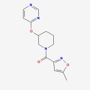 molecular formula C14H16N4O3 B2752209 (5-Methylisoxazol-3-yl)(3-(pyrimidin-4-yloxy)piperidin-1-yl)methanone CAS No. 2034332-39-1