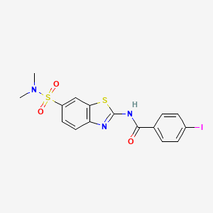 molecular formula C16H14IN3O3S2 B2752218 N-[6-(二甲基磺酰氨基)-1,3-苯并噻唑-2-基]-4-碘苯甲酰胺 CAS No. 881042-21-3